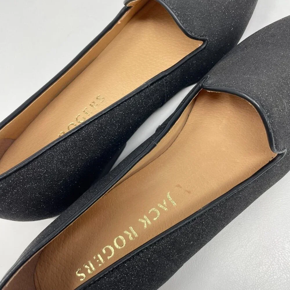 Jack Rogers Ginny Loafer Womens 7.5 Black Sparkle Glitter Slip On Flats - Picture 9 of 10